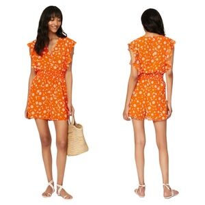 Slate & Willow Bright Orange Dot Pattern Shorts Romper Jumper, Fully Lin…